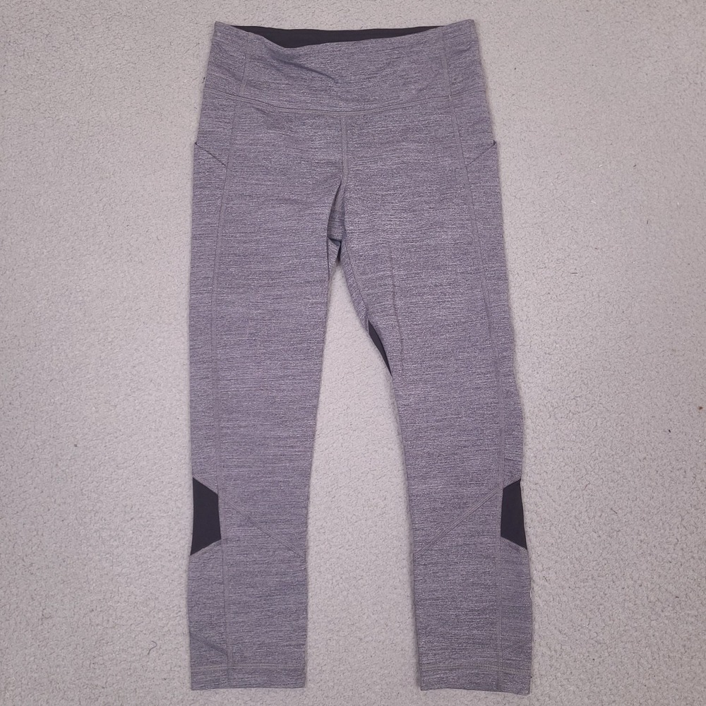 Lululemon Pace Rival Crop Leggings Size 4 Heathered Gray Black Activewear